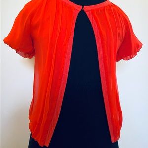 EUC J.Crew Silk Chiffon Lantern Short Sleeve Cardigan with Wool Lining Size XS